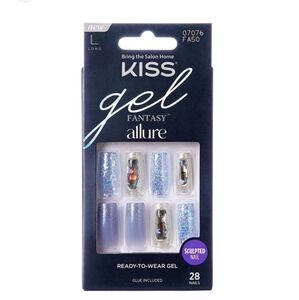 KISS Gel Fantasy Allure Nails FA50 Blue Iridescent Glitter Luxe Coffin LONG